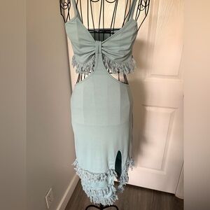 SHEIN Light Aqua Cutout Fringe Midi Dress